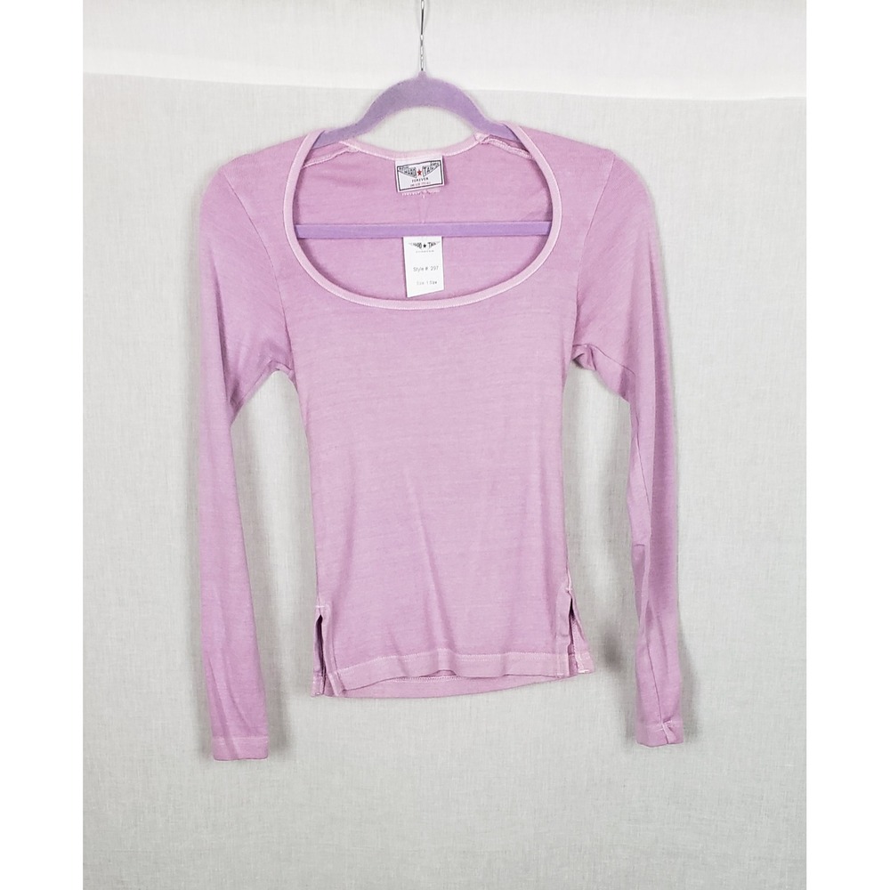 Hard Tail Forever Womens Lilac Scoop Neck Long Sleeve Top OS Soft Girl USA Y2K